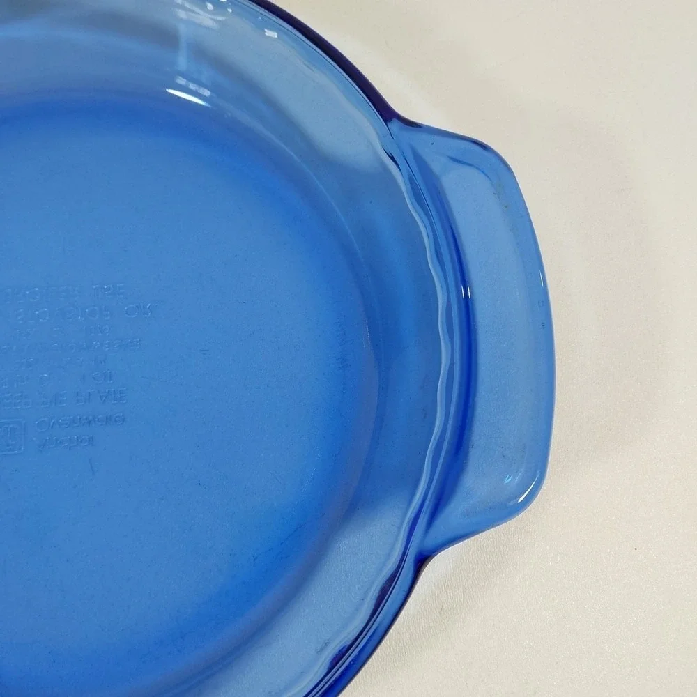Vintage Anchor Ovenware Cobalt Blue Pie Plate With Scalloped Edge 9